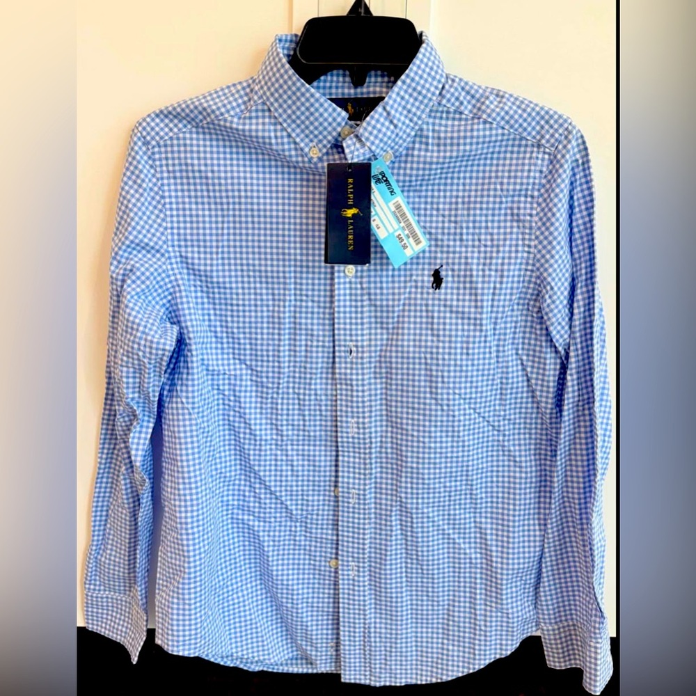 Teen Polo by Ralph Lauren Boys Light Blue Gingham Shirt.  Rand new $50
